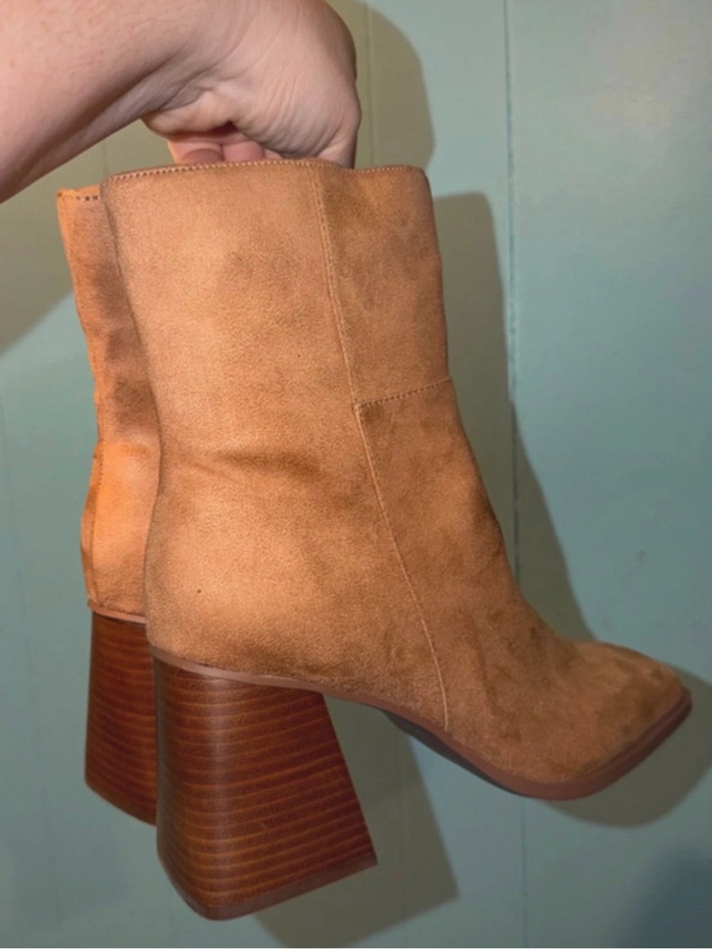 Wonderly Suede Stacked Block Heel Ankle Boots - Tan